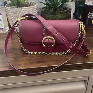 Coach Black Cherry Leather Beat Bag Crossbody Shoulder Clutch